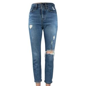 Levi's Wedgie Women's Blue Distressed High Rise Crop Skinny Denim Jeans Size 24